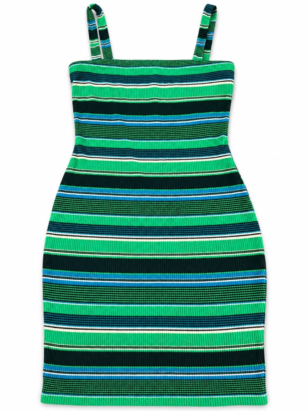 Steve Madden Green & Blue Striped Ribbed Mini Dress